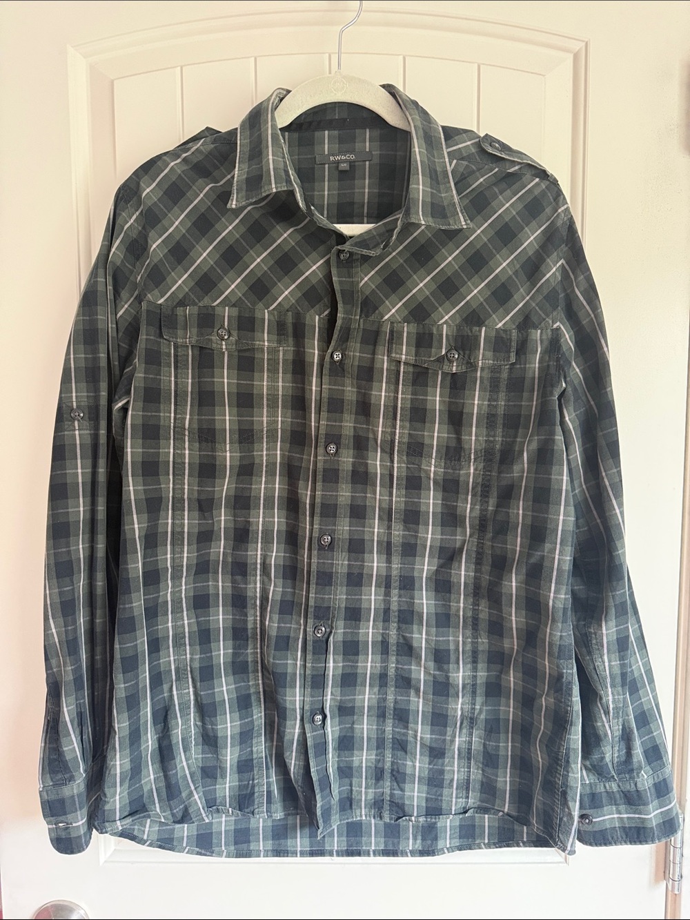 RW&CO. Men's Dark Green Plaid Button-Down Shirt